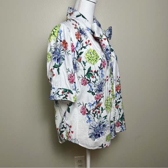 LOFT Floral Tie-Neck Blouse, Size Large - Vibrant Spring Print - Picture 2 of 7